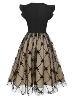 Black 1950s V-Neck Bow Mesh Dress -Retro Pulse Shop SCHL003584 3 compressed
