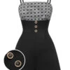 Black 1950s Bow Button Patchwork Strap Romper 1 Black 1950s Bow Button Patchwork Strap Romper -Retro Pulse Shop SCHL003586 01