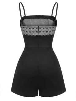 Black 1950s Bow Button Patchwork Strap Romper -Retro Pulse Shop SCHL003586 3