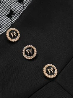 Black 1950s Bow Button Patchwork Strap Romper -Retro Pulse Shop SCHL003586 5