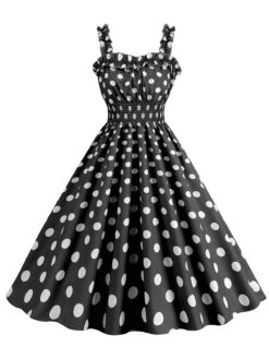 1950s Polka Dot Smocking Strap Dress -Retro Pulse Shop SCHL003598 B 1