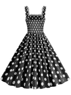 1950s Polka Dot Smocking Strap Dress -Retro Pulse Shop SCHL003598 B 2