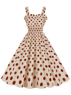1950s Polka Dot Smocking Strap Dress -Retro Pulse Shop SCHL003598 BE 1