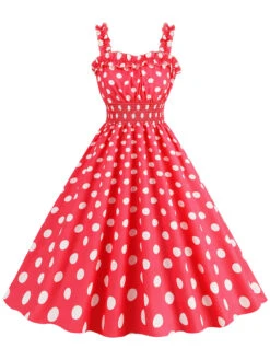 1950s Polka Dot Smocking Strap Dress -Retro Pulse Shop SCHL003598 R 1