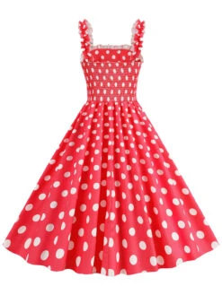 1950s Polka Dot Smocking Strap Dress -Retro Pulse Shop SCHL003598 R 2