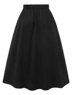 Black 1950s High-Waist Buttons A-Line Skirt -Retro Pulse Shop SCHL003614 3