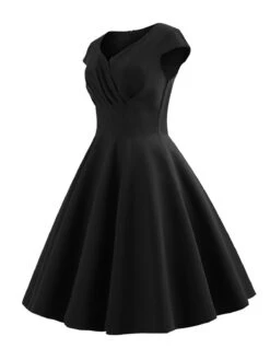 1950s Solid Heart Neck Short Sleeve Dress -Retro Pulse Shop SCHL003639 B 2