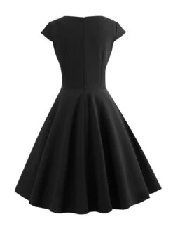 1950s Solid Heart Neck Short Sleeve Dress -Retro Pulse Shop SCHL003639 B 3