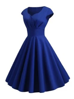 1950s Solid Heart Neck Short Sleeve Dress -Retro Pulse Shop SCHL003639 BL 2