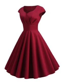 1950s Solid Heart Neck Short Sleeve Dress -Retro Pulse Shop SCHL003639 DER 2