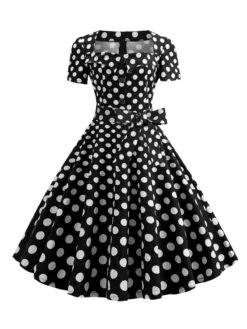 1950s Square Neck Short Sleeves Dress 24 1950s Square Neck Short Sleeves Dress -Retro Pulse Shop SCHL003641 PAT2