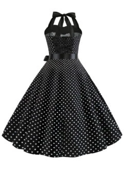 1950s Polka Dot Bow Tie Halter Swing Dress -Retro Pulse Shop SCHL003645 B 3