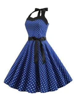 1950s Polka Dot Bow Tie Halter Swing Dress -Retro Pulse Shop SCHL003645 DBL 2