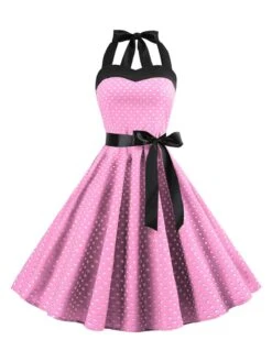 1950s Polka Dot Bow Tie Halter Swing Dress -Retro Pulse Shop SCHL003645 P 1