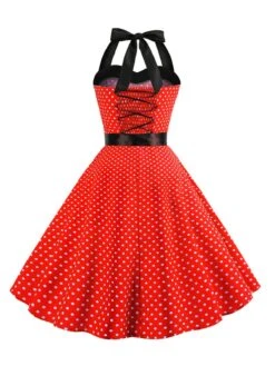 1950s Polka Dot Bow Tie Halter Swing Dress -Retro Pulse Shop SCHL003645 R 3