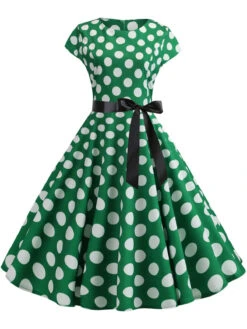 1950s Polka Dot Cap Sleeved Dress -Retro Pulse Shop SCHL003648 G 1