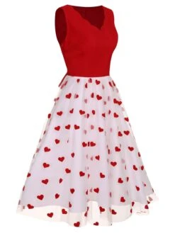 Red 1950s Heart Bow Sleeveless Dress 11 Red 1950s Heart Bow Sleeveless Dress -Retro Pulse Shop SCHL003661 2