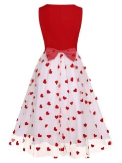 Red 1950s Heart Bow Sleeveless Dress 12 Red 1950s Heart Bow Sleeveless Dress -Retro Pulse Shop SCHL003661 3