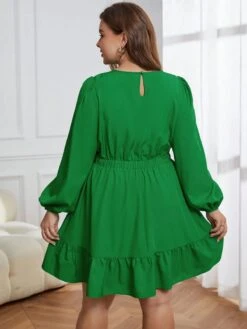 [Plus Size] Green 1940s Bell Sleeves Ruffled Hem Dress -Retro Pulse Shop SCHL003669 G 4