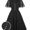 Black 1950s V-Neck Pearl Buttons Dress -Retro Pulse Shop SCHL003690 01