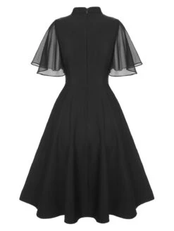 Black 1950s V-Neck Pearl Buttons Dress -Retro Pulse Shop SCHL003690 3