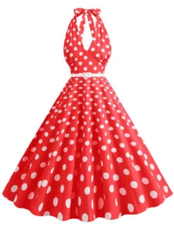 1950s Halter Polka Dot Print Swing Dress -Retro Pulse Shop SCHL003697 R 1