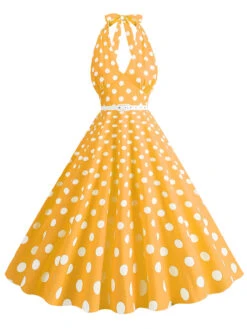 1950s Halter Polka Dot Print Swing Dress -Retro Pulse Shop SCHL003697 Y 1