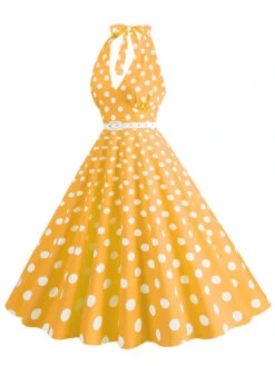 1950s Halter Polka Dot Print Swing Dress -Retro Pulse Shop SCHL003697 Y 2