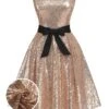 Champagne 1950s Sequined Off-shoulder Dress -Retro Pulse Shop SCHL003706 01