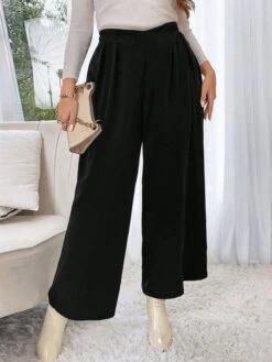 [Plus Size] Black 1940s Solid Pleated Waist Straight Pants -Retro Pulse Shop SCHL003719 B 3