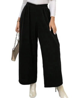 [Plus Size] Black 1940s Solid Pleated Waist Straight Pants -Retro Pulse Shop SCHL003719 B 5