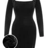 [Plus Size] Black 1940s Solid Square Neck Velvet Dress -Retro Pulse Shop SCHL003720 01