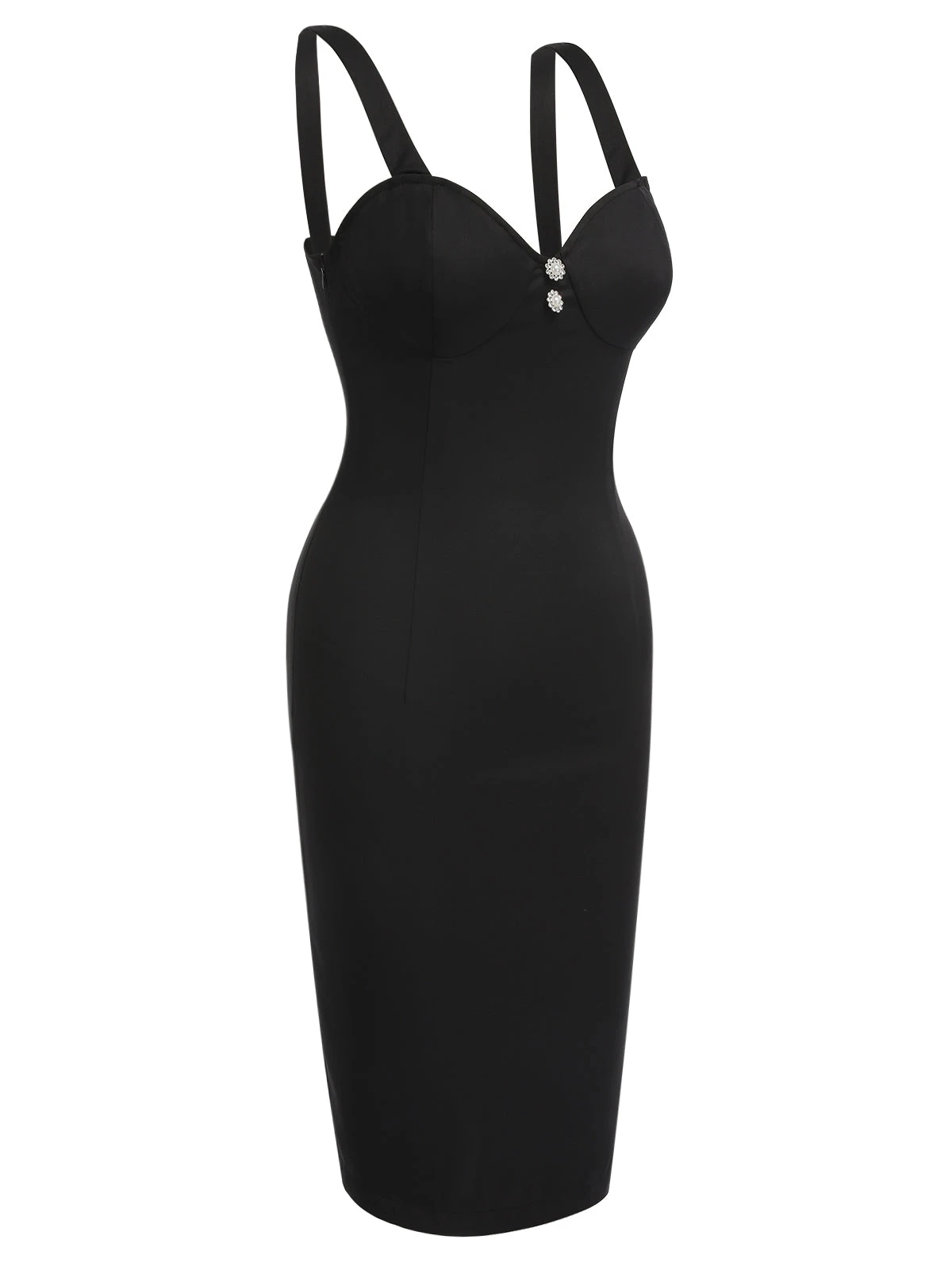 Black 1960s Solid Pearl Buttons Suspender Dress 5 Black 1960s Solid Pearl Buttons Suspender Dress - Image 3