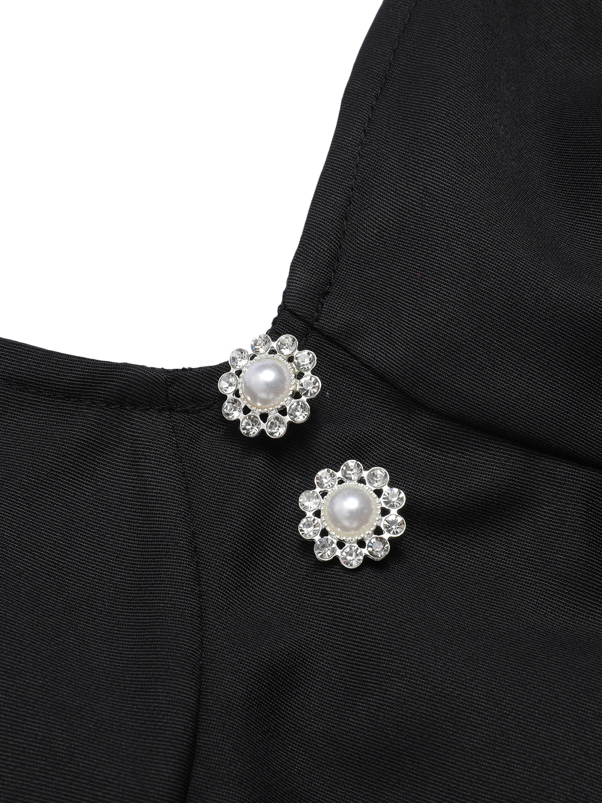 Black 1960s Solid Pearl Buttons Suspender Dress 7 Black 1960s Solid Pearl Buttons Suspender Dress - Image 5