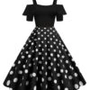 1950s Black Patchwork Polka Dot Strap Dress -Retro Pulse Shop SCHL003734 B 3