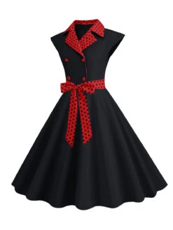 1950s Contrast Polka Dots Bowknot Belted Dress -Retro Pulse Shop SCHL003737 B 1