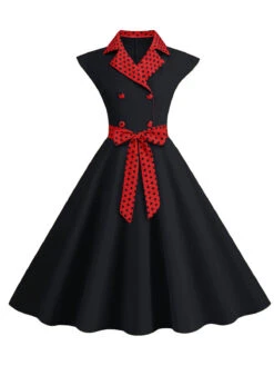1950s Contrast Polka Dots Bowknot Belted Dress -Retro Pulse Shop SCHL003737 B 3
