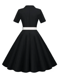 1950s Solid Contrast Lapel Belt Dress -Retro Pulse Shop SCHL003739 B 3