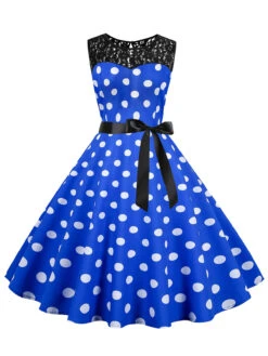 1950s Polka Dot Lace Patchwork Dress -Retro Pulse Shop SCHL003741 BL 1