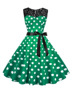 1950s Polka Dot Lace Patchwork Dress -Retro Pulse Shop SCHL003741 G 1