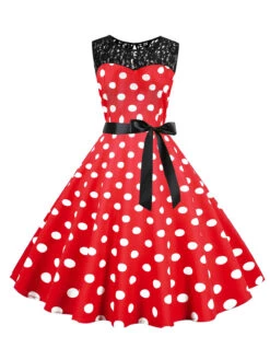 1950s Polka Dot Lace Patchwork Dress -Retro Pulse Shop SCHL003741 R 1