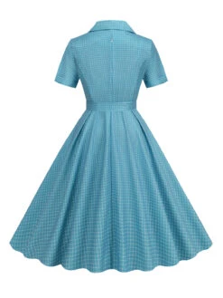 1950s Window Pane Plaid Lapel Swing Dress -Retro Pulse Shop SCHL003743 BL 3