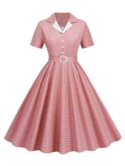 1950s Window Pane Plaid Lapel Swing Dress -Retro Pulse Shop SCHL003743 P 1