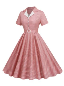 1950s Window Pane Plaid Lapel Swing Dress -Retro Pulse Shop SCHL003743 P 2