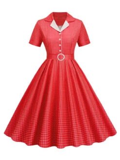 1950s Window Pane Plaid Lapel Swing Dress -Retro Pulse Shop SCHL003743 R 1