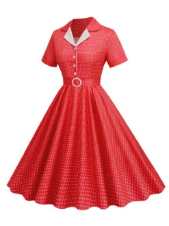 1950s Window Pane Plaid Lapel Swing Dress -Retro Pulse Shop SCHL003743 R 2