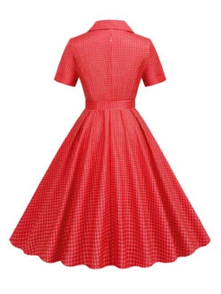 1950s Window Pane Plaid Lapel Swing Dress -Retro Pulse Shop SCHL003743 R 3