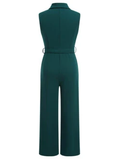 Green 1930s Solid Sleeveless Lapel Jumpsuit -Retro Pulse Shop SCHL003747 G 01 3