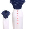 Blue & White 1960s Polka Dot Cap Sleeve Dress -Retro Pulse Shop SCHL003759 01