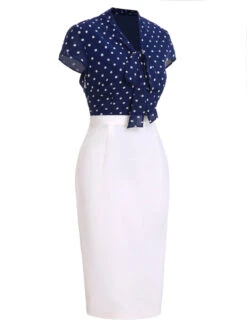 Blue & White 1960s Polka Dot Cap Sleeve Dress -Retro Pulse Shop SCHL003759 2